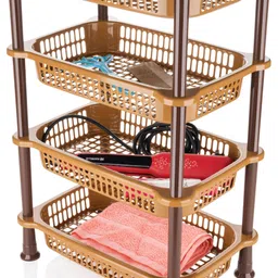 actilife Plastic 4 Layer Multipurpose Brown Plastic Storage Rack for Kitchen Bathroom Office Storage Basket-picture-11