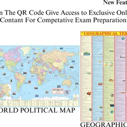 eoimarketing Pack of 2 World Political & Geographical Term Chart Map | 70x100 cm / 28x40 inch | 90 GSM Thick Paper | Extra Quality Print | New Edition with QR Code | SSC, UPSC & Competitive Exams Paper Print Paper Print image 2