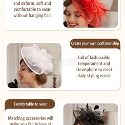 tlismi Stylish Floral Feather & Mesh Fascinator Hairband with Clip Head Band image 3