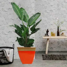 ecofynd Midland (Set of 2) Orange Metal Floor Planter image 1