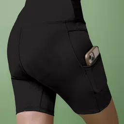 poojaran Solid Women Black High Waist Shorts image 1