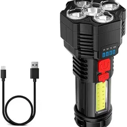 ecosky 5LED USB Charging Flashlight Torch with COB Side Light(Battery indicator) 5 hrs Torch Emergency Light-picture-23