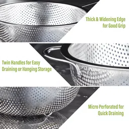 freshome Round Stainless Steel Colander for Washing Vegetables Fruits Rice Strainer Large Colander image 2