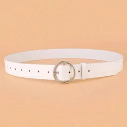 Women Casual White Genuine Leather, Metal Belt-image-2