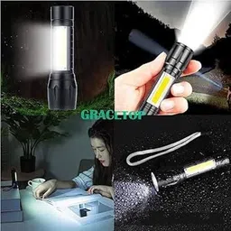 rudon Pocket torch Light Zoom COB USB Led Water Proof Torch flashlight (Pack of 2 ) 12 hrs Torch Emergency Light image 2