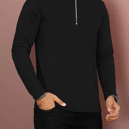 vintage crown Men Solid Polo Neck Cotton Blend Black T-Shirt image 3