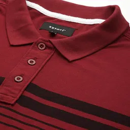 sztori Men Striped Polo Neck Pure Cotton Red T-Shirt image 3