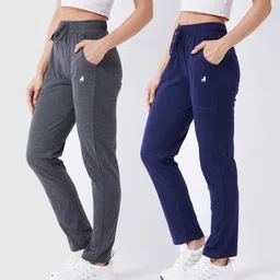 modeve Pack of 2 Women Solid Dark Blue, Grey Track Pants-picture-22