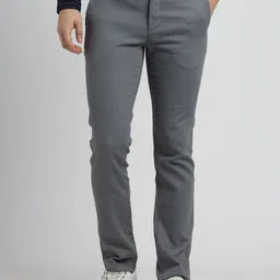 turtle Men Skinny Fit Grey Cotton Blend Trousers image 1