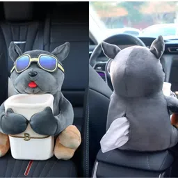 2-in-1 Plush Car Tissue Box & Trash Can (Grey) Vehicle Tissue Dispenser-image-20