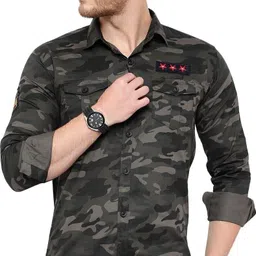 gritsmad Men Regular Fit Printed Curved Collar Casual Shirt image 2
