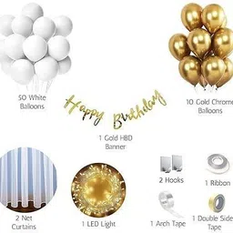 party midlinkerz 1st First Happy Birthday Decoration kit items 70 Pc with Net Curtain & Led Light image 2
