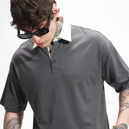 highlander Men Solid Polo Neck Cotton Blend Grey T-Shirt-picture-11