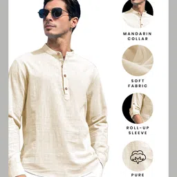 univibe Men Solid Cotton Blend Straight Kurta image 3