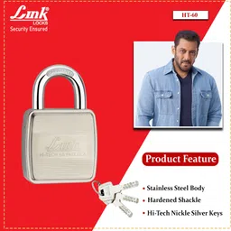 link Hi-Tech 60mm Lock | Stainless Steel Body | Hardened Shackle | Made in India Padlock image 2