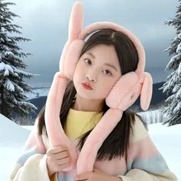 inaham Rabbit Design Soft Foldable Ear Moving Winter Earmuff for Girls & Kids Ear Muff image 3