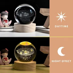 aadgex 3D Solar System LED Lighted Planets Model Crystal Ball Lamp with Wooden Base Table Lamp image 5