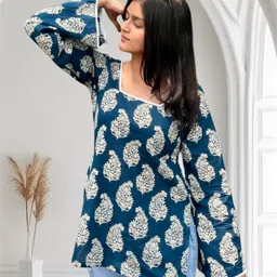 wolflifestyle Casual Bell Sleeves Self Design Women Blue Top-picture-22