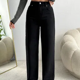 silver threads Women Straight Fit High Rise Black Jeans image 5