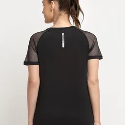 invincible Women Solid Round Neck Polyester Black T-Shirt image 2