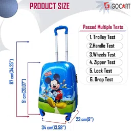 gocart Small Cabin Suitcase (51 cm) 4 Wheels - Polycarbonate Kids 360 Degree Rotating Wheels Travel Trolley Bag - Blue image 3