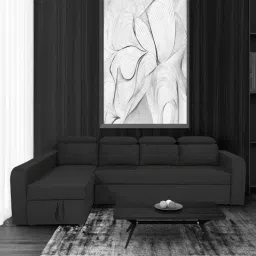 casacraft from pepperfry Galleria Fabric RHS Pull-Out Sofa Cum Bed in Charcoal Grey Colour with Storage-picture-30