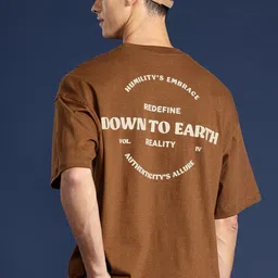 mast & harbour Men Printed Round Neck Cotton Blend Brown T-Shirt-picture-10