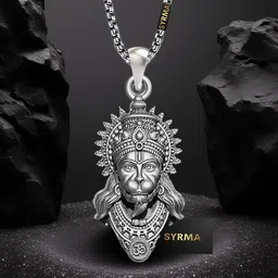 syrma Hanuman Pendant for Men and Women, Evil Protector Hanuman Ji With Gada Locket Silver Stainless Steel Locket image 1