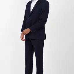 peter england Men Men Navy Solid Regular Fit Formal Two Piece Suit Solid Suit image 4