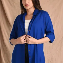 the trending company Women Boxy Fit Solid Spread Collar Casual Shirt image 5
