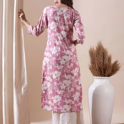 wawlooks Women Floral Print Viscose Rayon Straight Kurta image 2