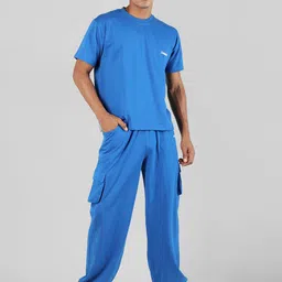chkokko Men Top & Pyjama Set Blue Solid image 1