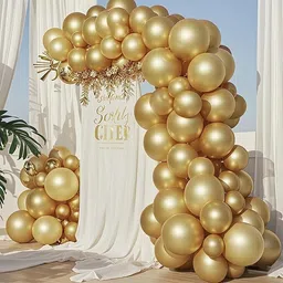 bcollectns Solid Golden metallic balloon garland kit for birthday festival party decoration Balloon image 2