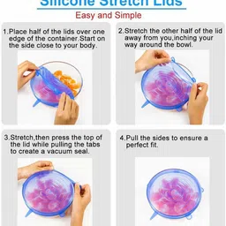 voxxil VVI®-940-BG-Safety Silicone Stretch Dishwasher Microwave and Freezer Safe Lids 8 inch Lid Set, Pack of 6 image 4