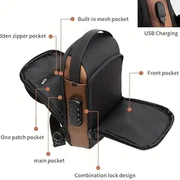 gjshop Black Men & Women Shoulder Bag Fashion Men's Biker Bag Password Chest Bag Men's Bag Shoulder Bag Sports Belt image 2