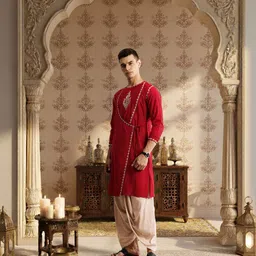 house of pataudi Men Viscose Rayon Kurta Pant Set-picture-19