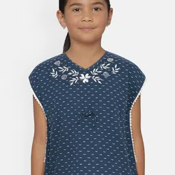 METRO KIDS COMPANY Girls Navy Blue Printed & Embroidered Kaftan Top-picture-31