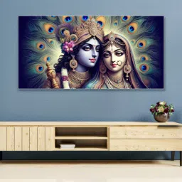 nestroots White Canvas Framed Radha Krishna: Colors of Love Wall Painting(24X48 Inch)-picture-10