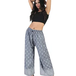 4k fashion Pack of 2 Women Relaxed Blue, Grey Viscose Rayon Trousers image 3