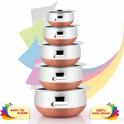vigneshgenix Copper Bottom Handi Pot 5 Piece Set/Steel Handi Set 5 Piece Set Handi Bowl Serving Set-picture-27