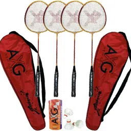 axg new goal Thrasher Racquets Set of 4 with Feather shuttles Badminton Kit-picture-30