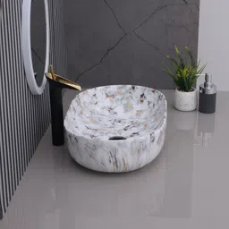 cluster Designer Matt Finish Over Counter Wash Basin For Bathroom, Hotel & Restaurants | Oblong Shaped (550 x 350 x 145 mm) | Glossy Table Top Basin image 3