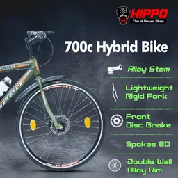hippobikes FLUID Rigid Fork Double Wall Alloy Rim 85% Installed Nylon Tyre Dual Disc Brake 700C T (inch) Hybrid Cycle/City Bike image 3