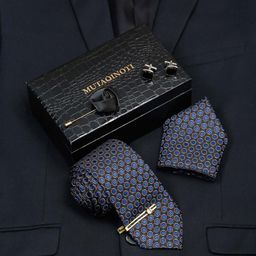 MUTAQINOTI Men Geometric Textured Silk Necktie Accessory Gift Set-picture-18