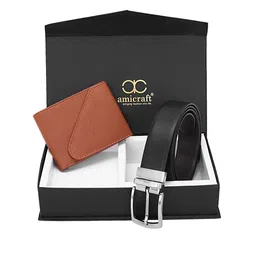 amicraft Men Black & Brown Vegan Leather Accessory Gift Set-picture-21