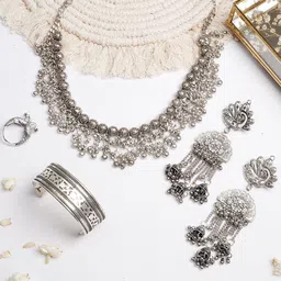 TEEJH Oxidised Silver-Toned Jewellery Set image 1