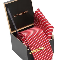 MUTAQINOTI Set Of 3  Stripes Necktie Accessory Gift Set image 3
