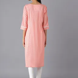 AURELIA Women Peach-Coloured & White Floral Printed Kurta image 4