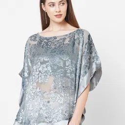 Cloth Haus India Grey Floral Printed Velvet Kaftan Top-picture-27