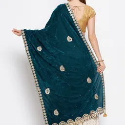 clora creation Velvet Embellished Dark Green Women Dupatta image 4